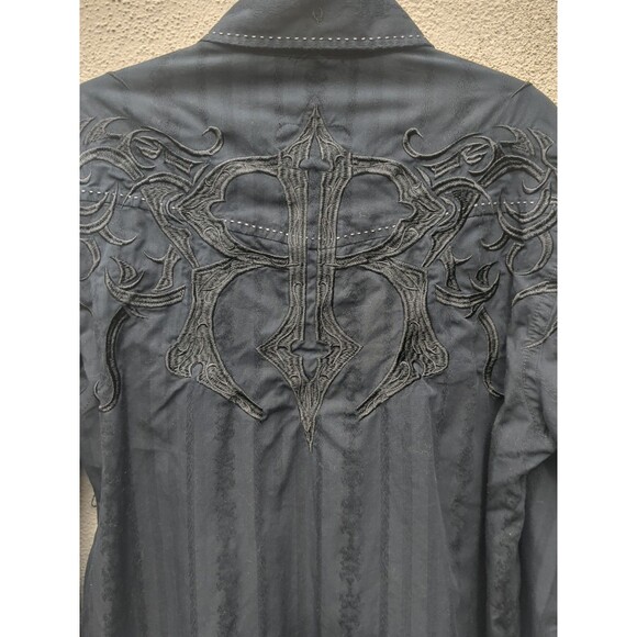 ROAR Dress Shirt LG Mens Graphic Black Embroidered Artsy Rodeo Strong Cowboy - Picture 9 of 16